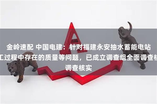 金岭速配 中国电建：针对福建永安抽水蓄能电站施工过程中存在的质量等问题，已成立调查组全面调查核实